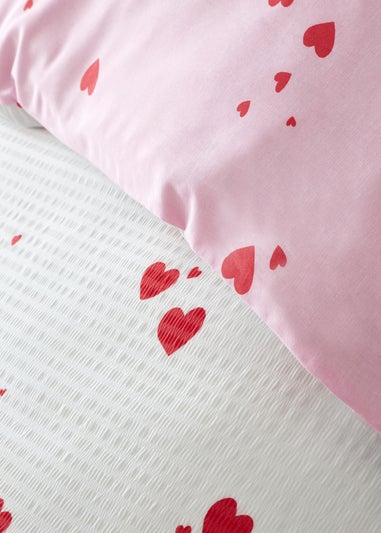 Catherine Lansfield Seersucker Heart King Duvet Cover Set White / Red