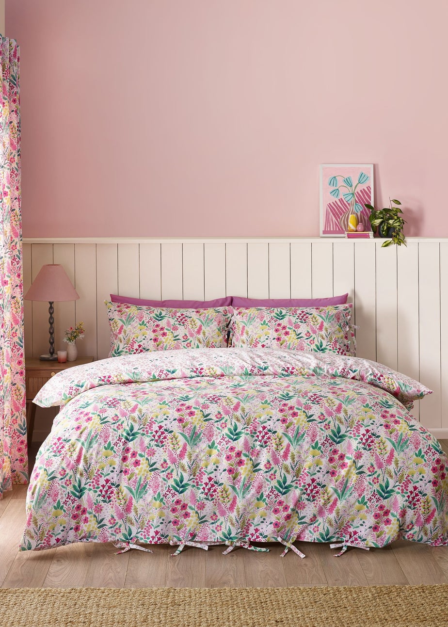 Catherine Lansfield Tilly Floral Reversible King Duvet Cover Set Pink