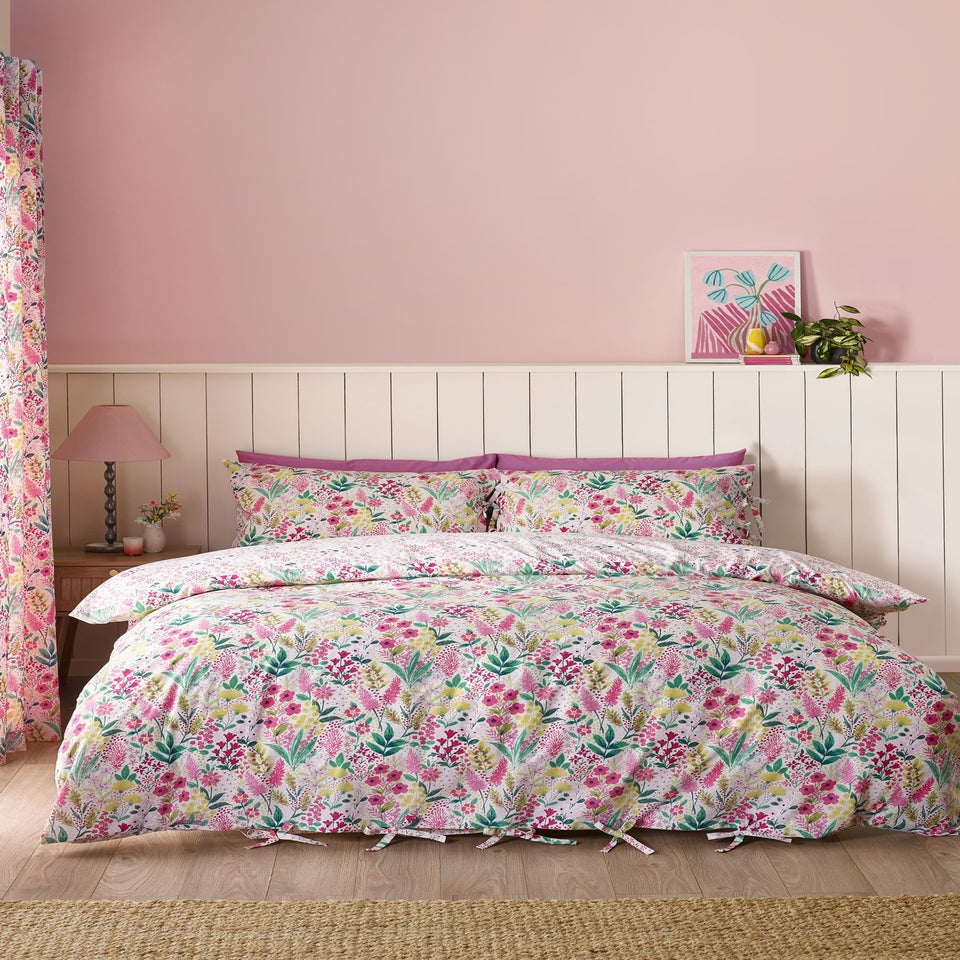 Catherine Lansfield Tilly Floral Reversible King Duvet Cover Set Pink