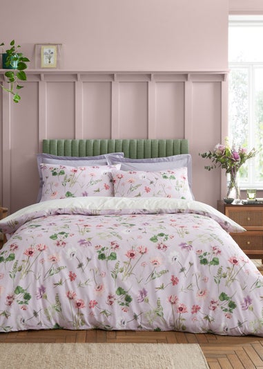 RHS Serenity Garden Reversible 200 Thread Count Cotton Duvet Cover Set Lilac
