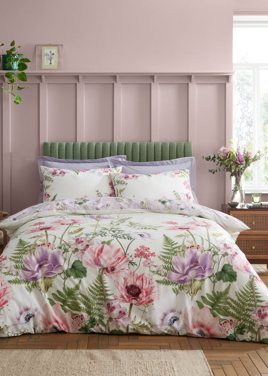 RHS Serenity Garden Reversible 200 Thread Count Cotton Duvet Cover Set Lilac