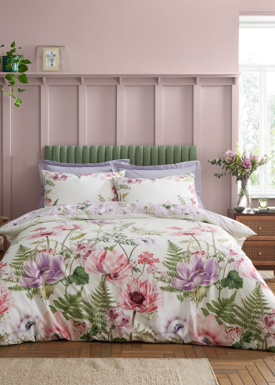RHS Serenity Garden Reversible 200 Thread Count Cotton Duvet Cover Set Lilac