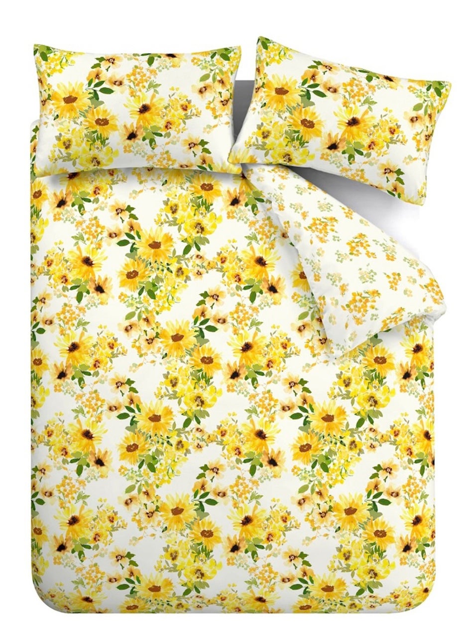 Catherine Lansfield Sunflowers Reversible Duvet Cover Set Yellow