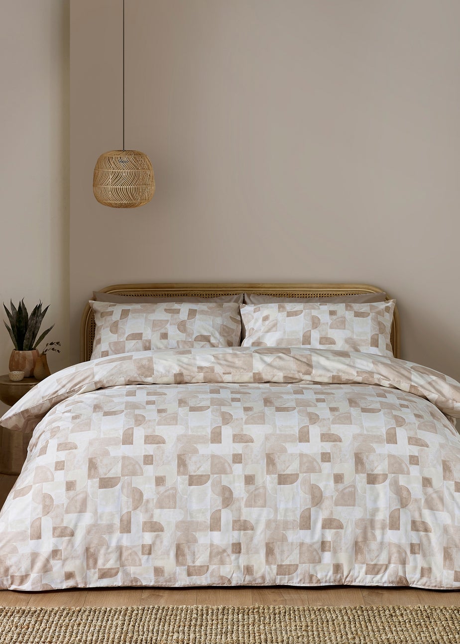 Catherine Lansfield Sloane Geo Reversible Super King Duvet Cover Set Natural