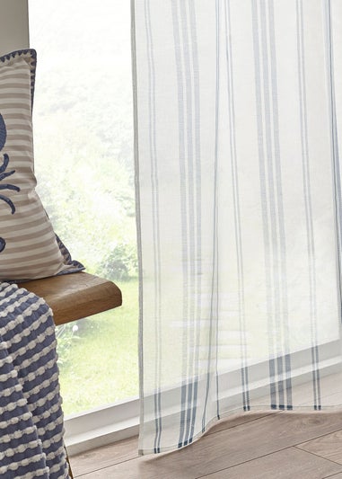 Catherine Lansfield Harbour Stripe  lot Top Voile Curtain Panel