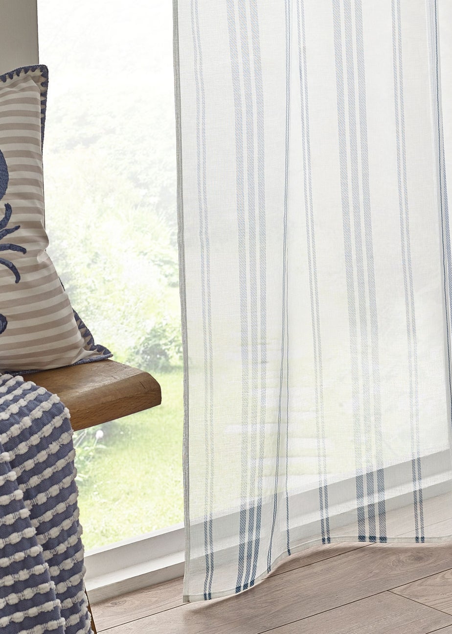 Catherine Lansfield Harbour Stripe  lot Top Voile Curtain Panel