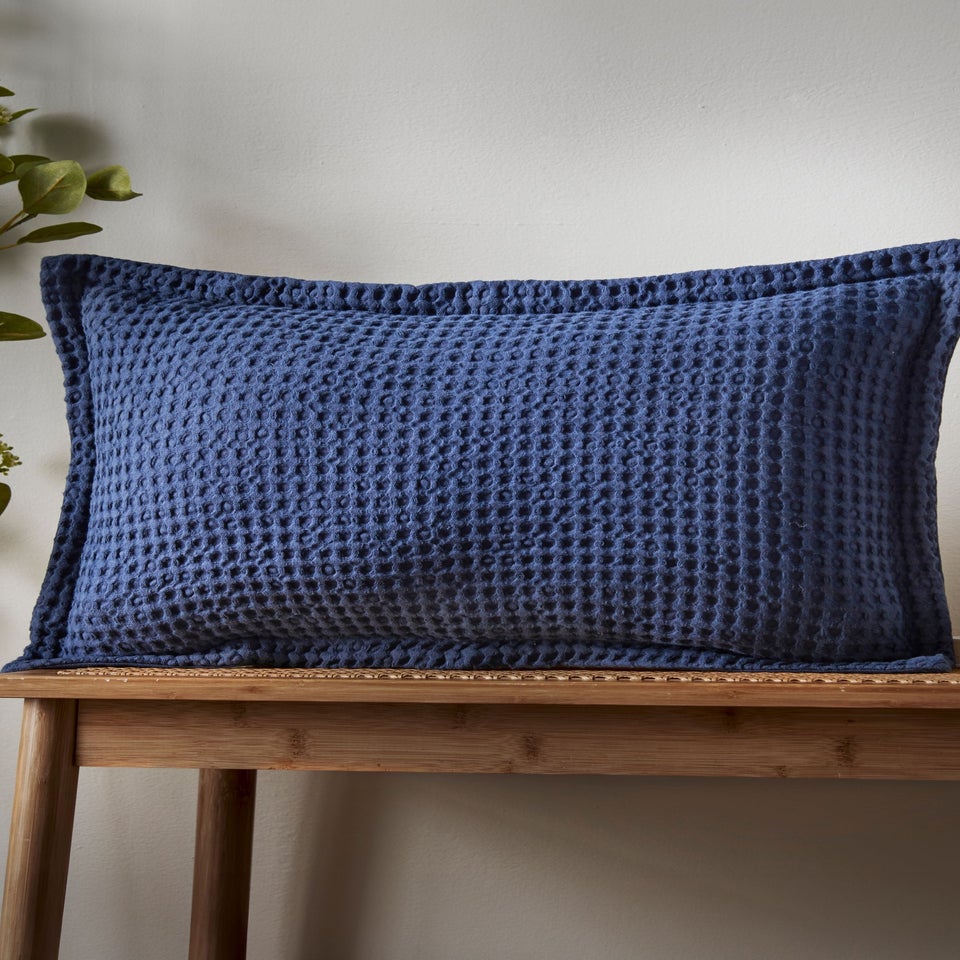 Pineapple Elephant Jaipur Chunky Waffle Cotton 30x50cm Cushion Navy Blue