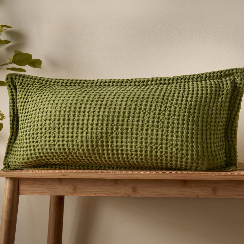 Pineapple Elephant Jaipur Chunky Waffle Cotton 30x50cm Cushion Olive Green