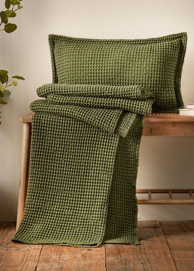 Pineapple Elephant Jaipur Chunky Waffle Cotton 30x50cm Cushion Olive Green