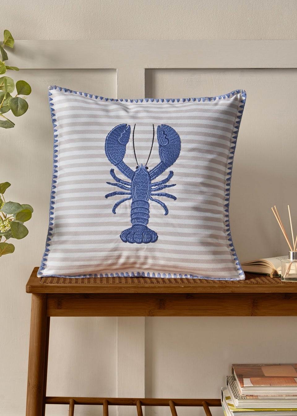 Catherine Lansfield Lobster Embroidered 45x45cm Cushion Blue