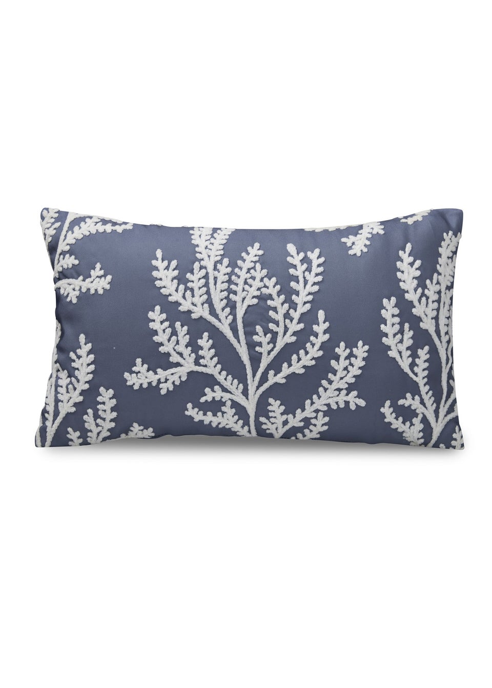 Catherine Lansfield Coral Leaf Embroidered 30x50cm Cushion Blue