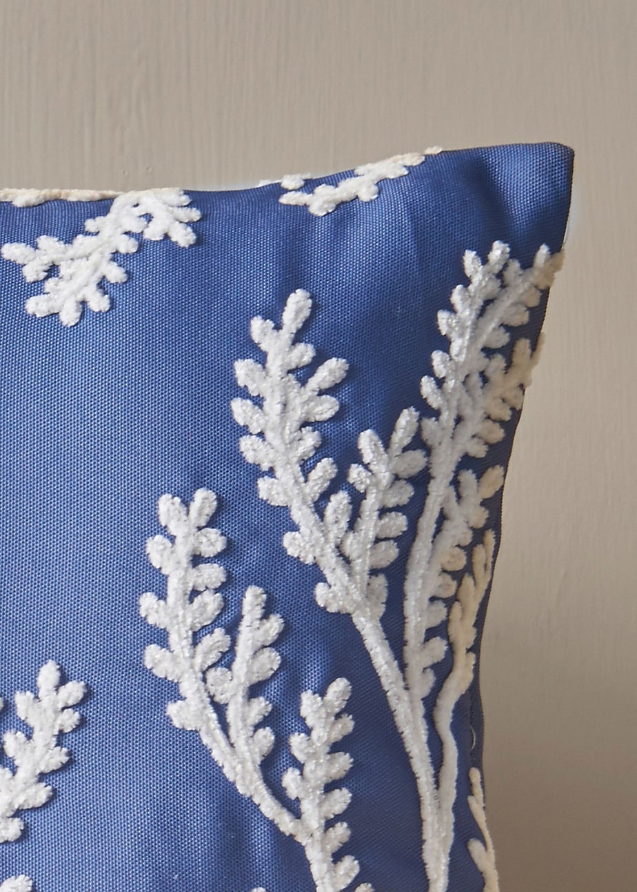 Catherine Lansfield Coral Leaf Embroidered 30x50cm Cushion Blue