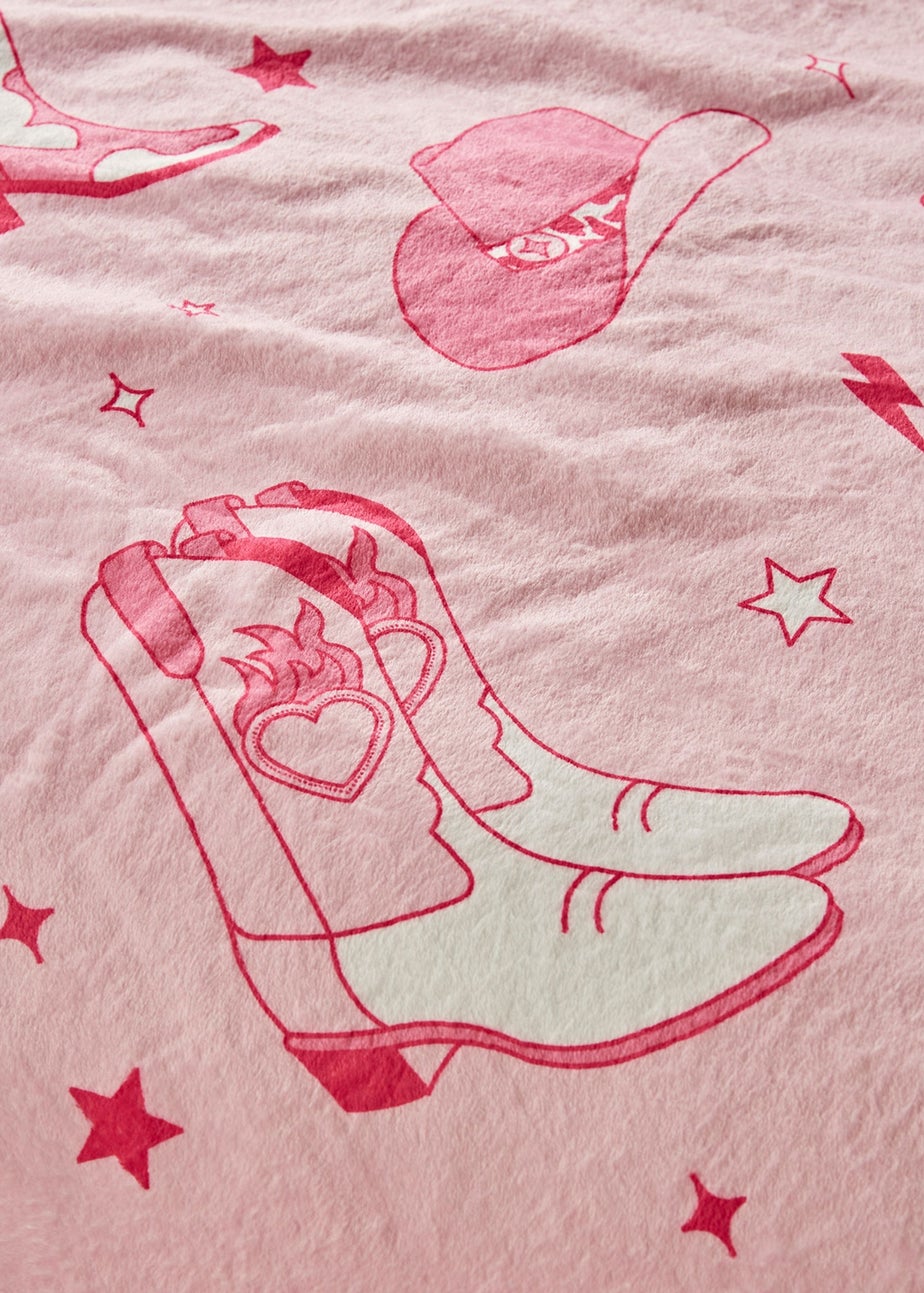 Sassy B Cowgirl Boots Cosy Fleece 200x240cm Oversized Blanket Throw Pink