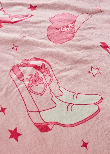 Sassy B Cowgirl Boots Cosy Fleece 200x240cm Oversized Blanket Throw Pink