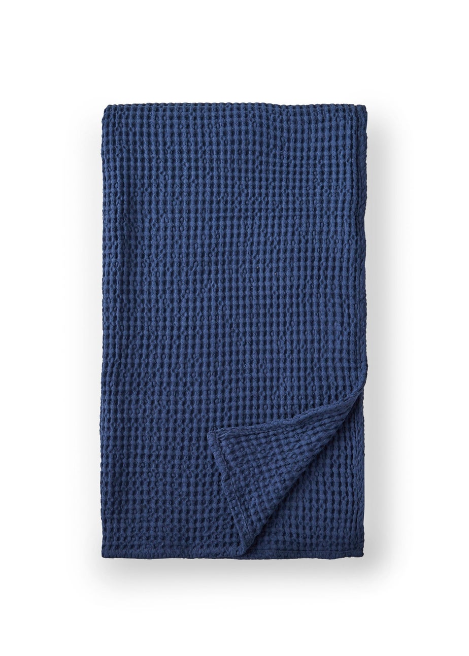 Pineapple Elephant Jaipur Chunky Waffle Cotton 150x200cm Blanket Throw Navy Blue