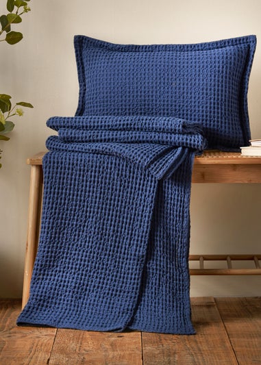 Pineapple Elephant Jaipur Chunky Waffle Cotton 150x200cm Blanket Throw Navy Blue
