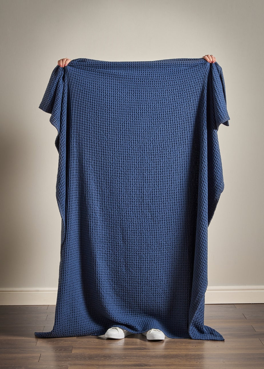 Pineapple Elephant Jaipur Chunky Waffle Cotton 150x200cm Blanket Throw Navy Blue