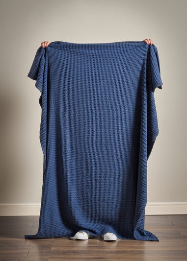 Pineapple Elephant Jaipur Chunky Waffle Cotton 150x200cm Blanket Throw Navy Blue