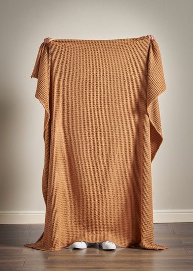 Pineapple Elephant Jaipur Chunky Waffle Cotton 150x200cm Blanket Throw Caramel