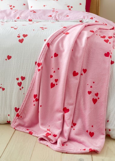 Catherine Lansfield Heart Cosy Fleece Oversized 200x240cm Blanket Throw Pink