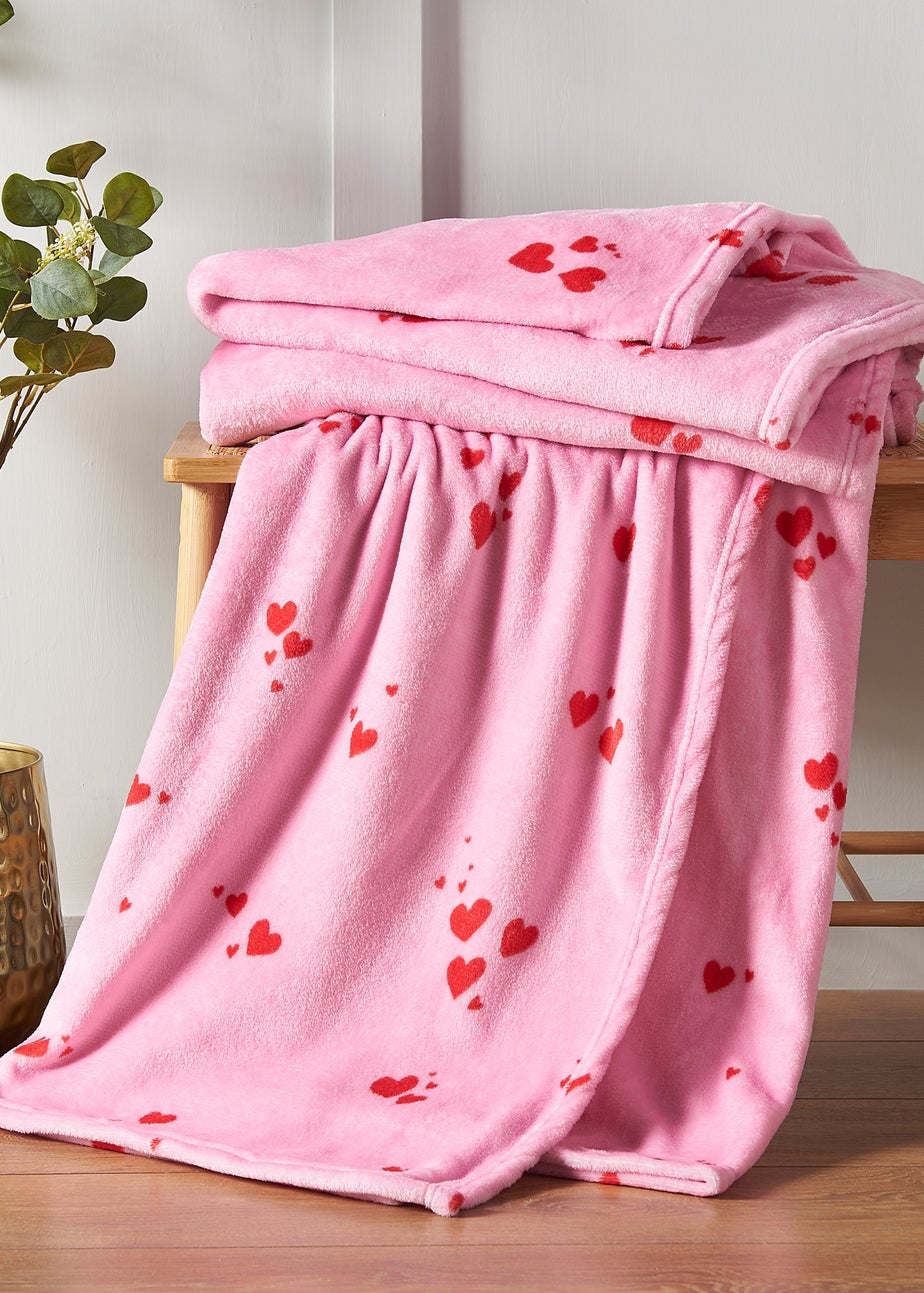 Catherine Lansfield Heart Cosy Fleece Oversized 200x240cm Blanket Throw Pink