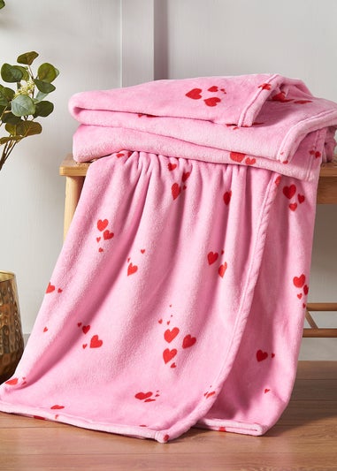 Catherine Lansfield Heart Cosy Fleece Oversized 200x240cm Blanket Throw Pink