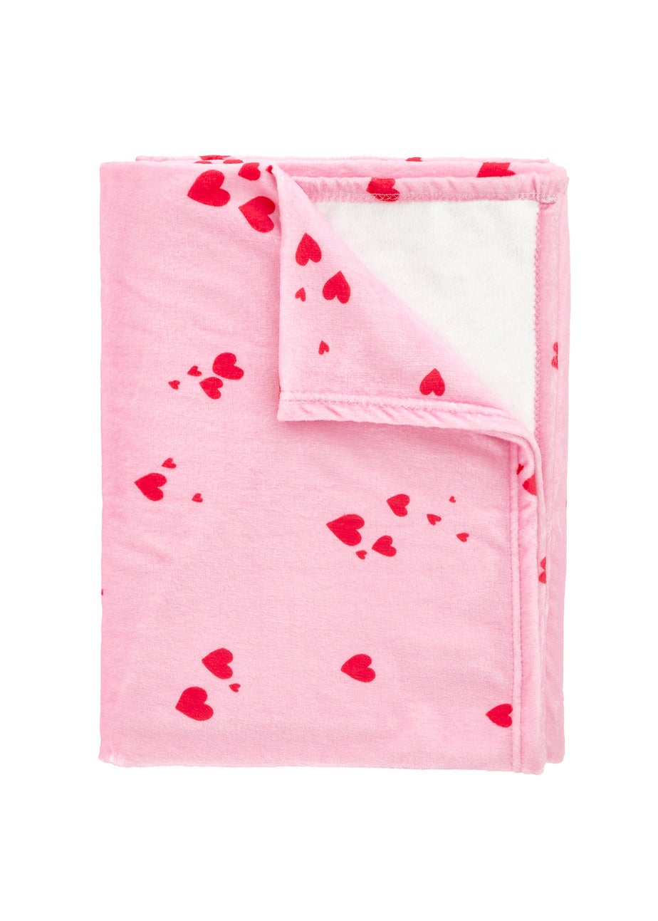 Catherine Lansfield Heart Cosy Fleece Oversized 200x240cm Blanket Throw Pink
