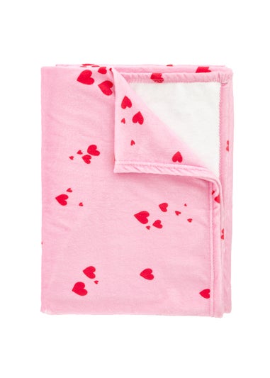 Catherine Lansfield Heart Cosy Fleece Oversized 200x240cm Blanket Throw Pink
