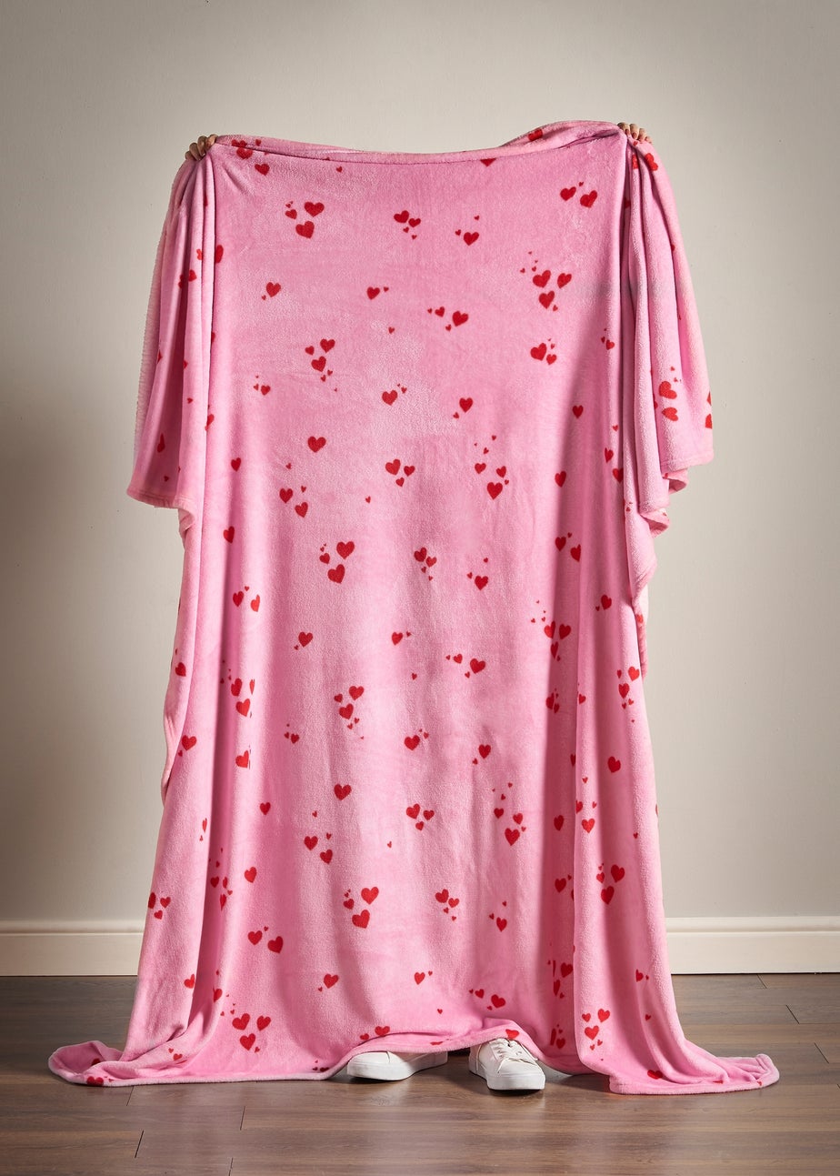 Catherine Lansfield Heart Cosy Fleece Oversized 200x240cm Blanket Throw Pink