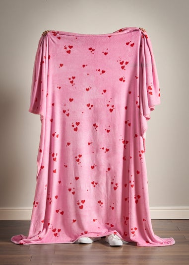 Catherine Lansfield Heart Cosy Fleece Oversized 200x240cm Blanket Throw Pink