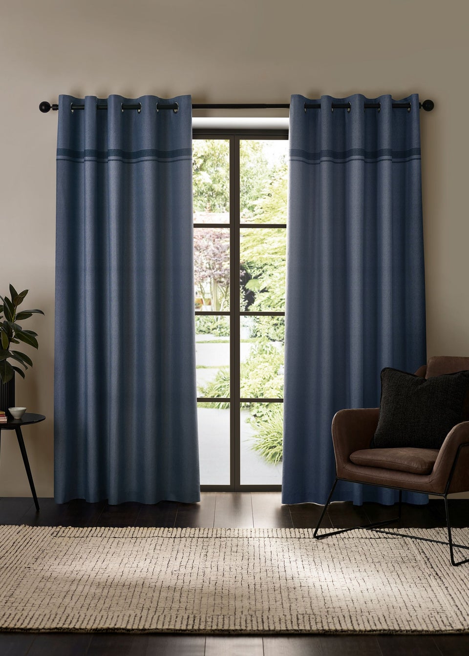 Catherine Lansfield Melville Lined Eyelet Curtains Blue