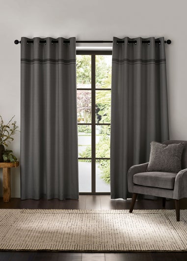 Catherine Lansfield Melville Lined Eyelet Curtains Grey