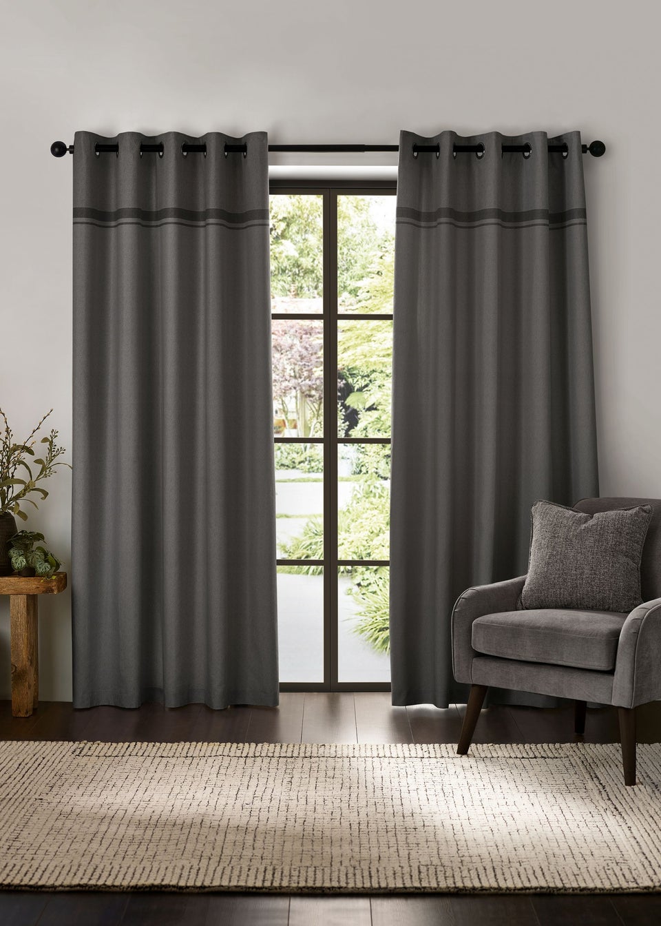 Catherine Lansfield Melville Lined Eyelet Curtains Grey
