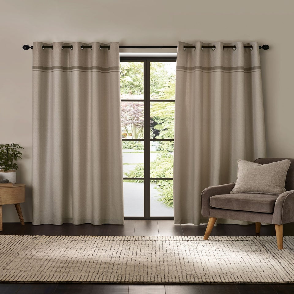 Catherine Lansfield Melville Lined Eyelet Curtains Natural