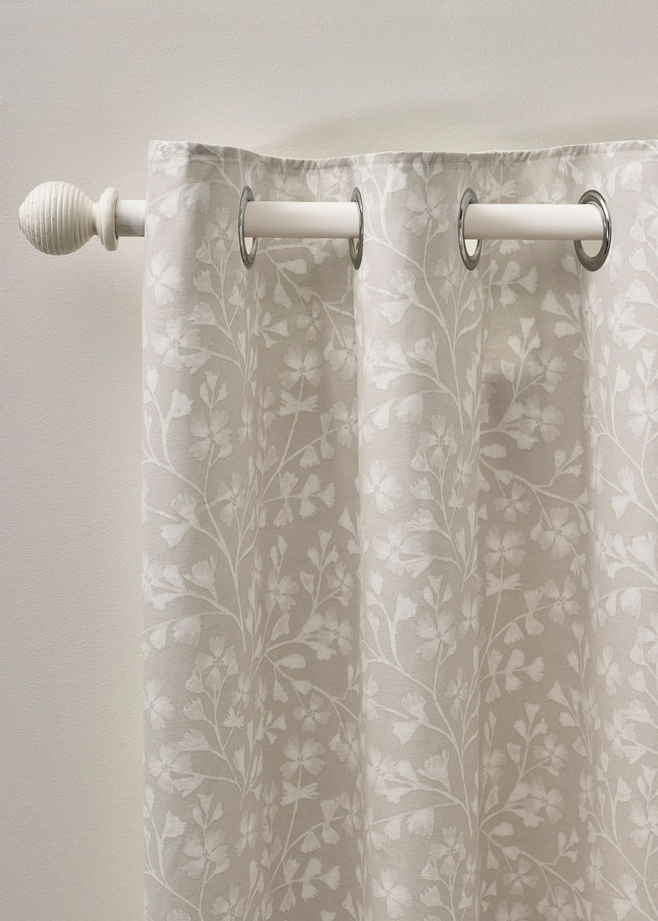 Catherine Lansfield Brooke Floral Lined Eyelet Curtains Natural