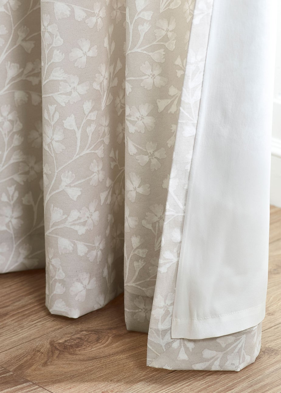 Catherine Lansfield Brooke Floral Lined Eyelet Curtains Natural