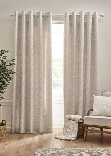 Catherine Lansfield Brooke Floral Lined Eyelet Curtains Natural