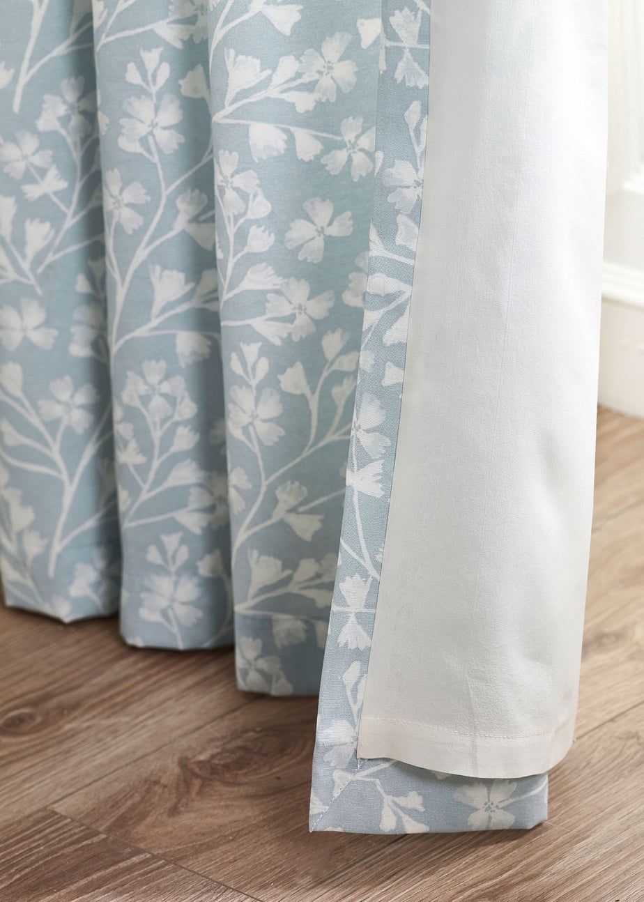 Catherine Lansfield Brooke Floral Lined Eyelet Curtains Duck egg Blue