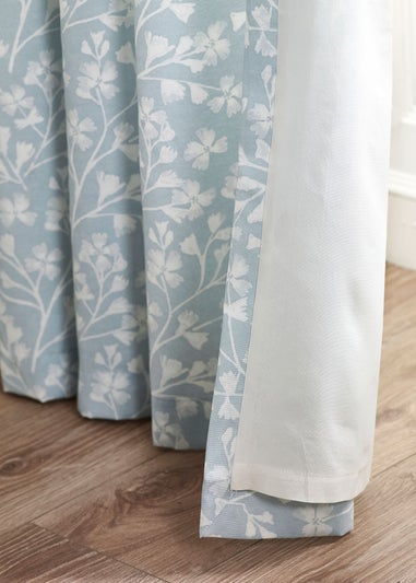 Catherine Lansfield Brooke Floral Lined Eyelet Curtains Duck egg Blue