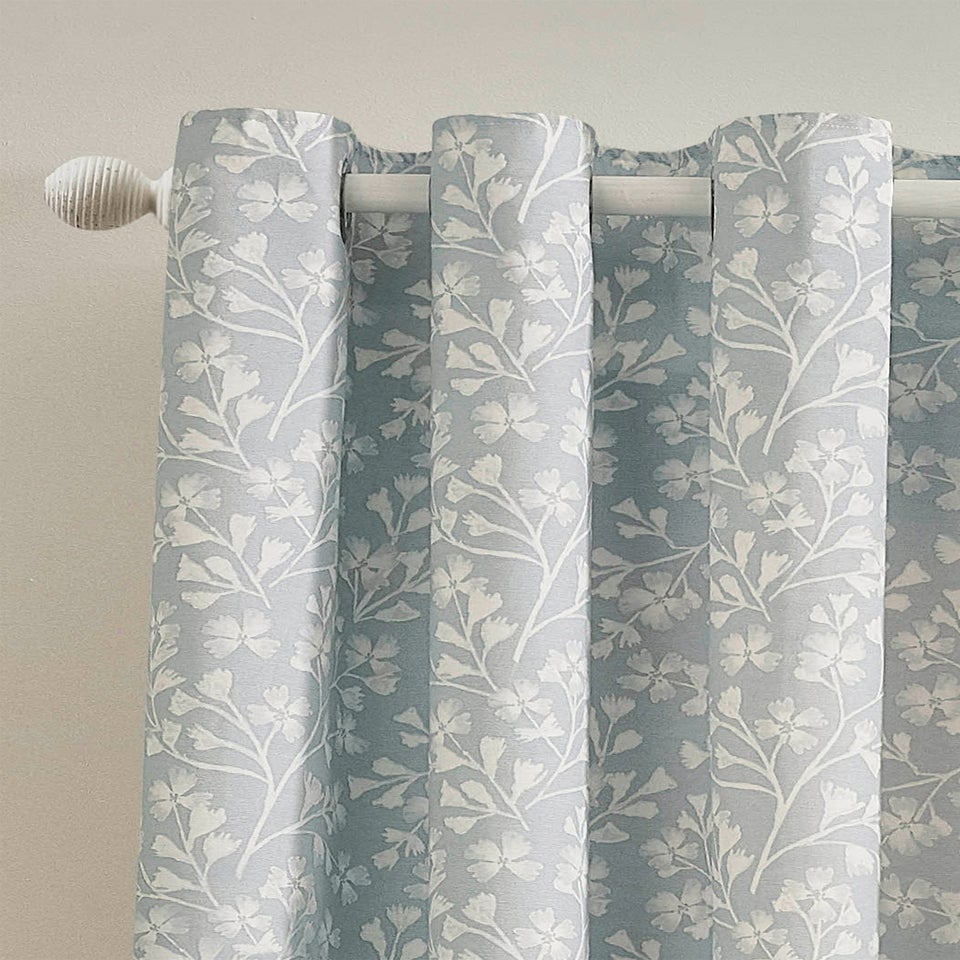 Catherine Lansfield Brooke Floral Lined Eyelet Curtains Duck egg Blue