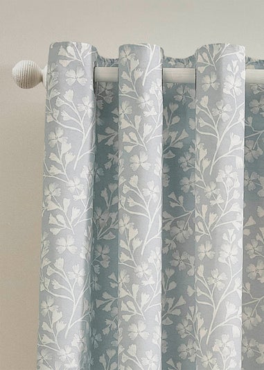 Catherine Lansfield Brooke Floral Lined Eyelet Curtains Duck egg Blue