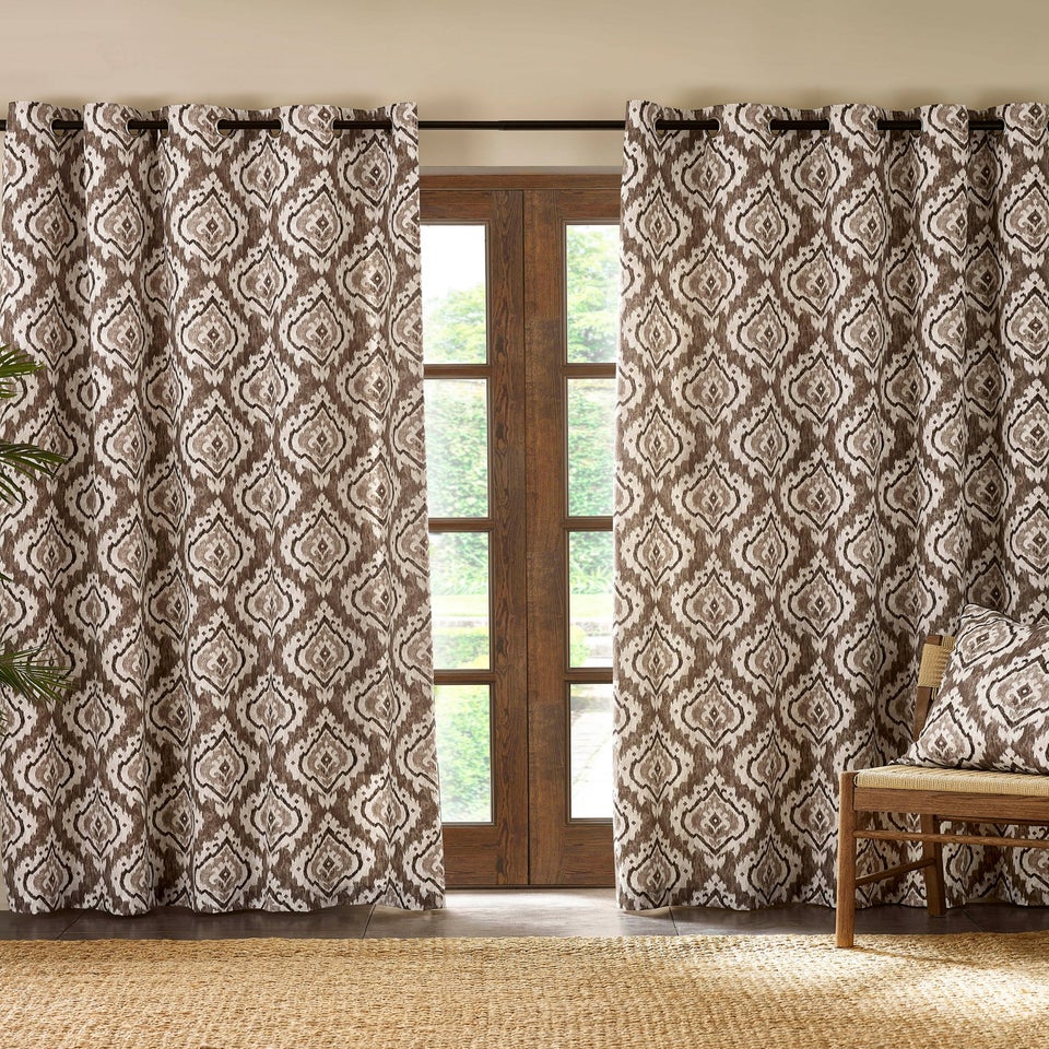 Pineapple Elephant Suri Geo Lined Eyelet Curtains Natural