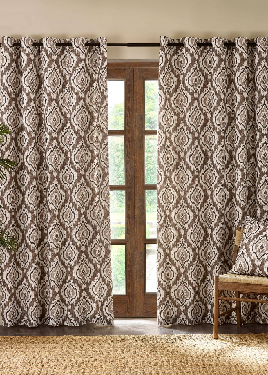 Pineapple Elephant Suri Geo Lined Eyelet Curtains Natural