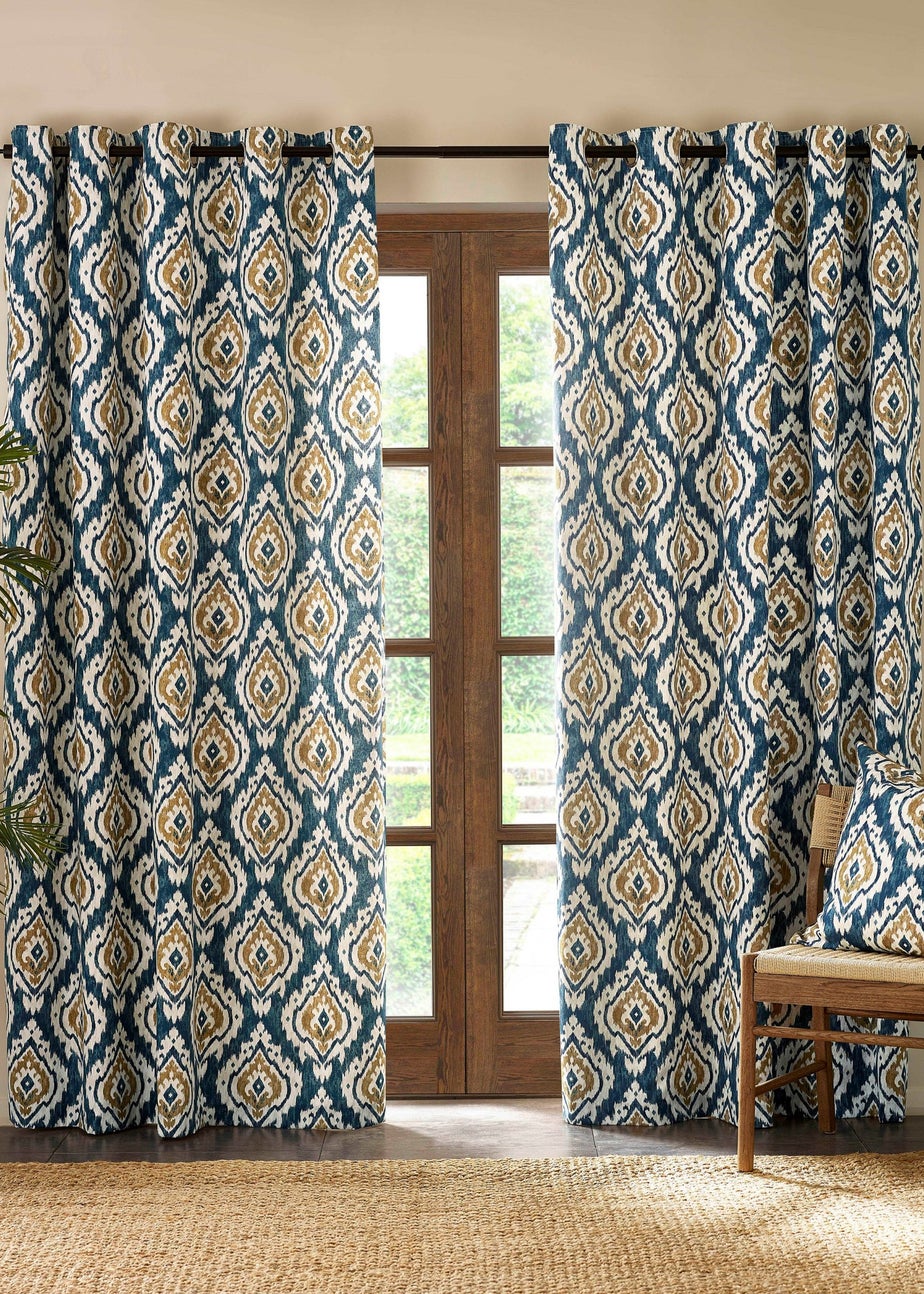 Pineapple Elephant Suri Geo Lined Eyelet Curtains Teal Green