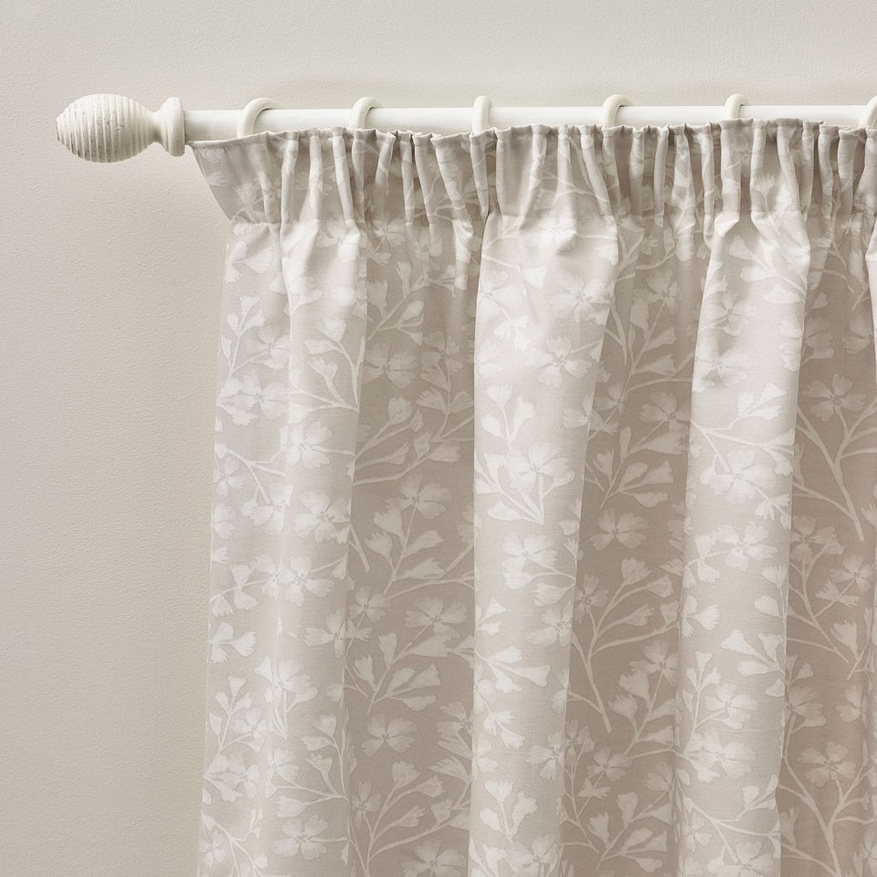 Catherine Lansfield Brooke Floral Lined Pencil Pleat Curtains Natural