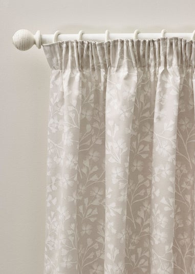 Catherine Lansfield Brooke Floral Lined Pencil Pleat Curtains Natural