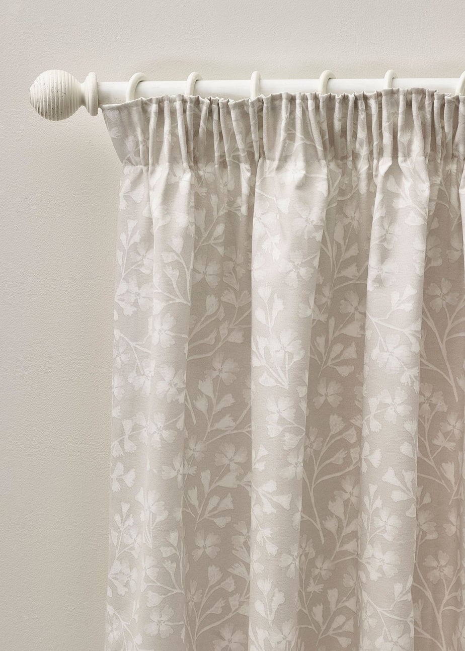 Catherine Lansfield Brooke Floral Lined Pencil Pleat Curtains Natural