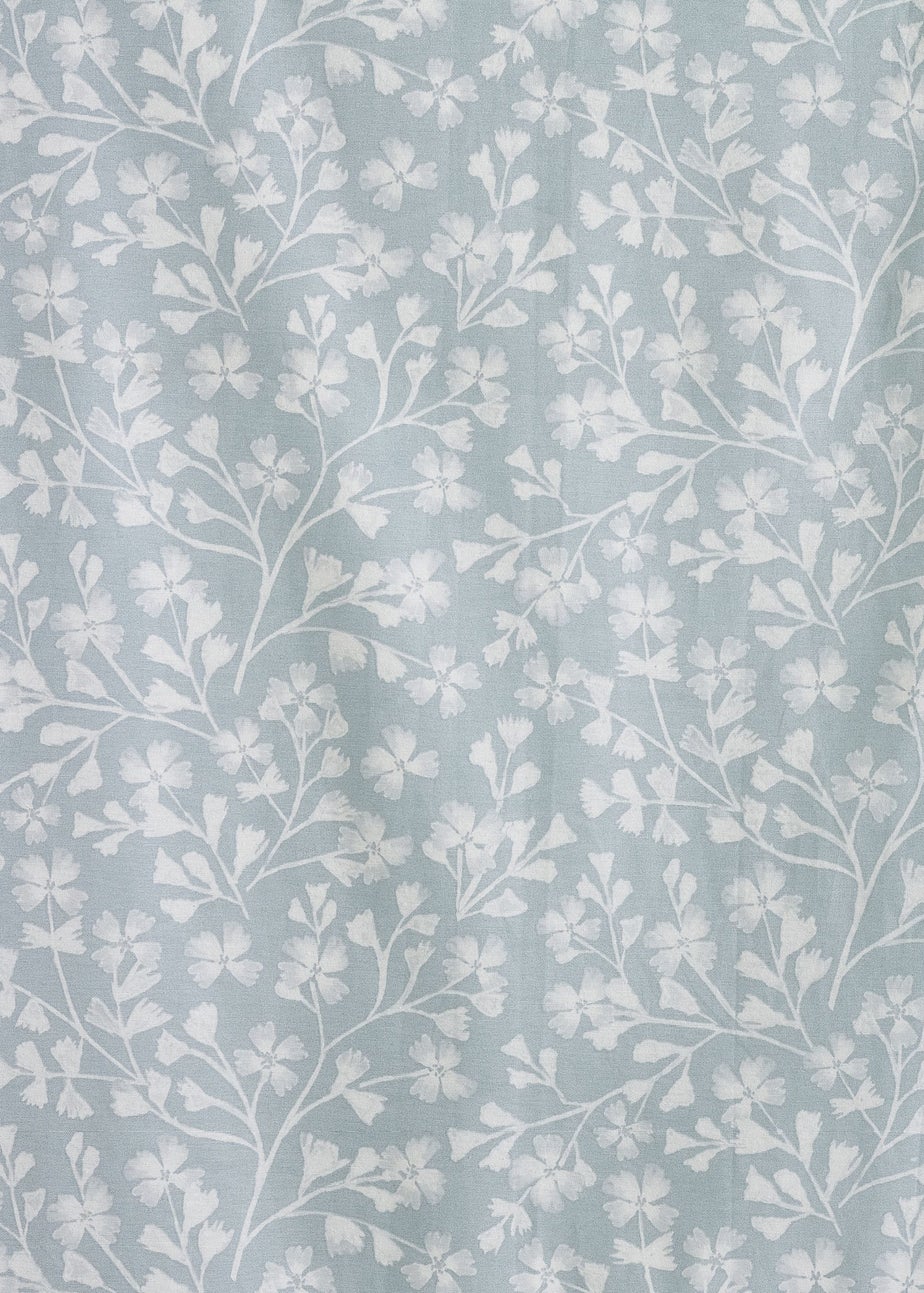 Catherine Lansfield Brooke Floral Lined Pencil Pleat Curtains Duck egg Blue