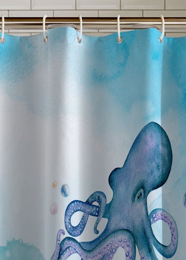 Catherine Lansfield Octopus Shower Curtain Panel Blue