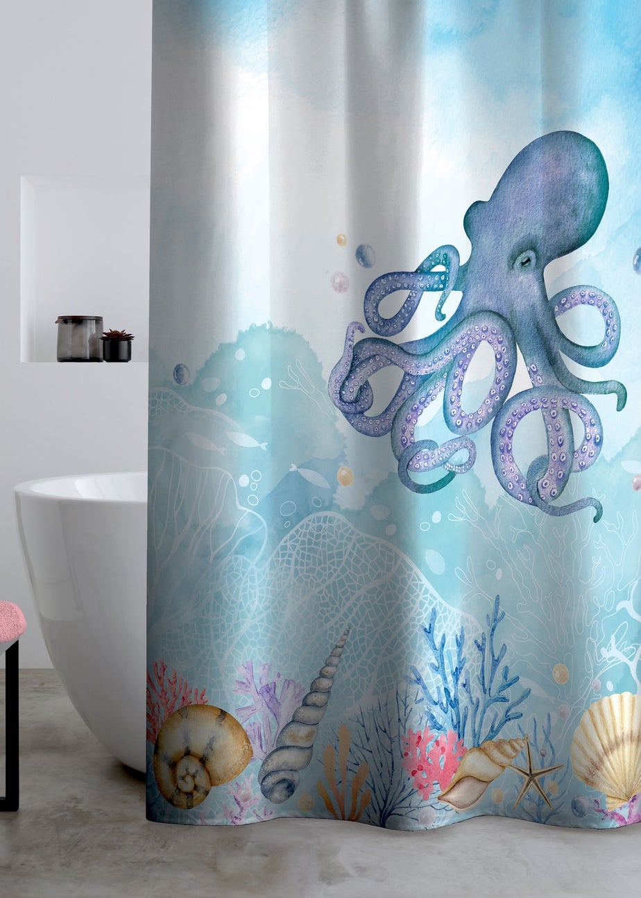 Catherine Lansfield Octopus Shower Curtain Panel Blue